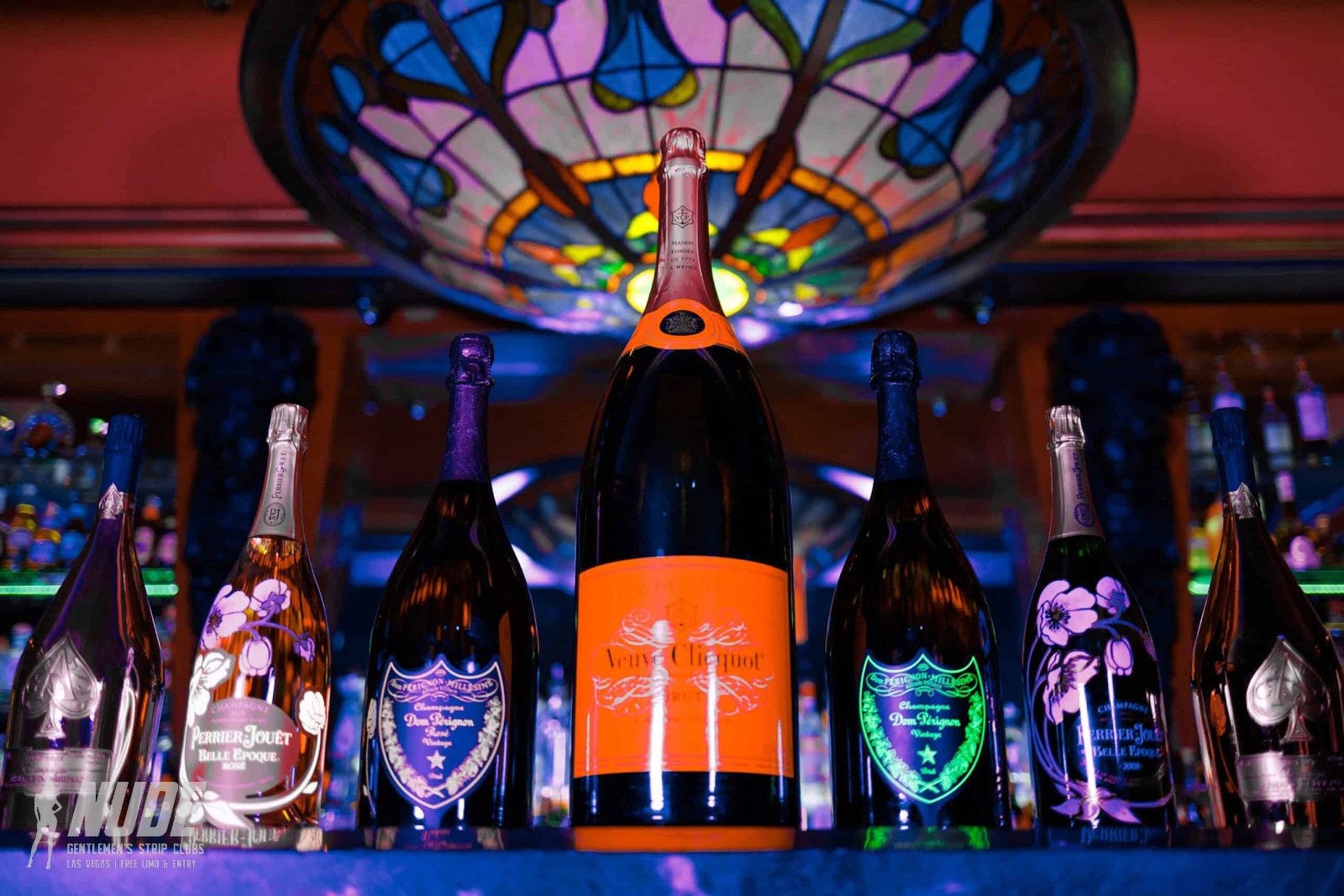 Champagne bottles at the Treasures Las Vegas bar