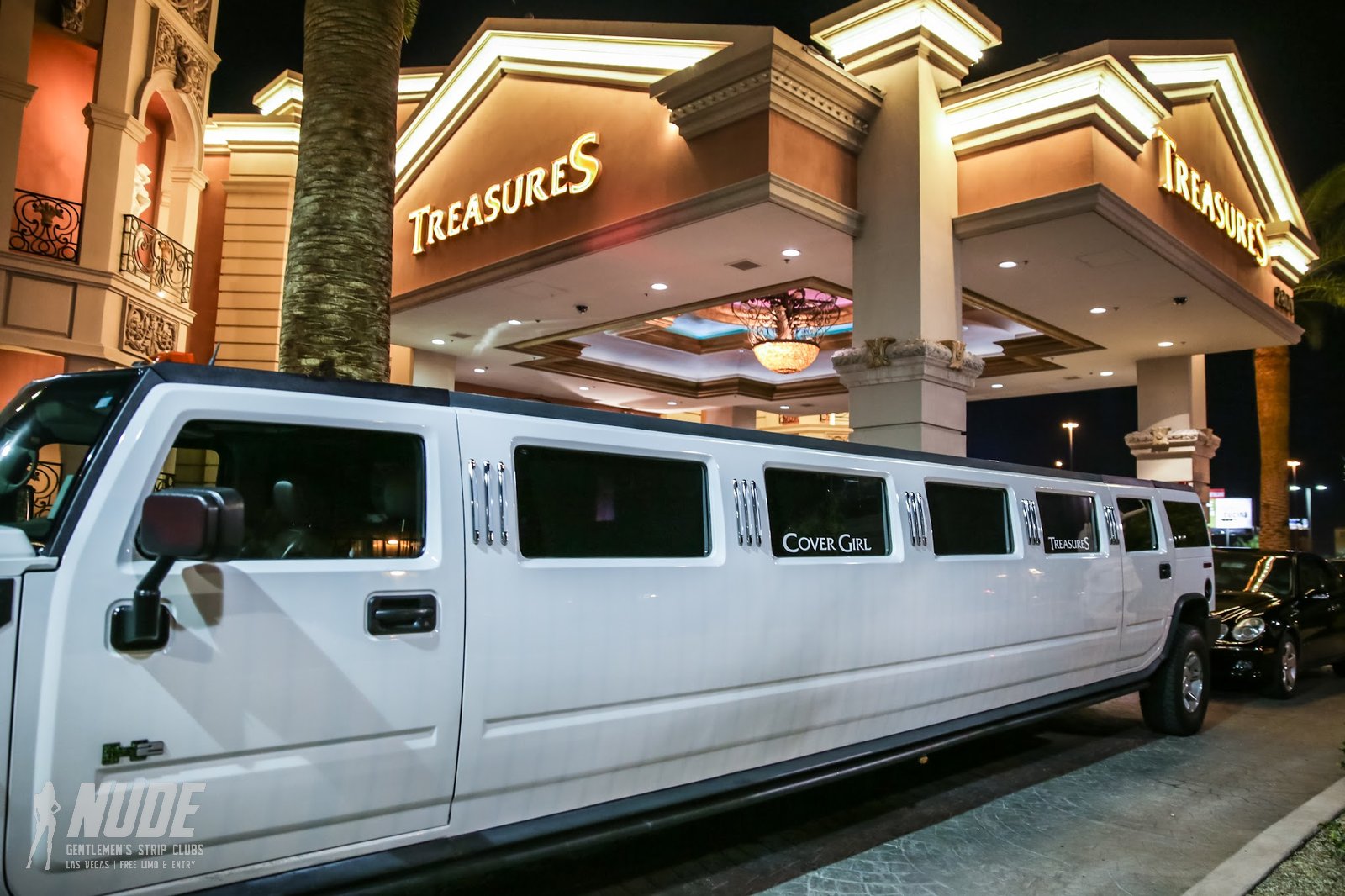 White stretch limousine outside Treasures Las Vegas