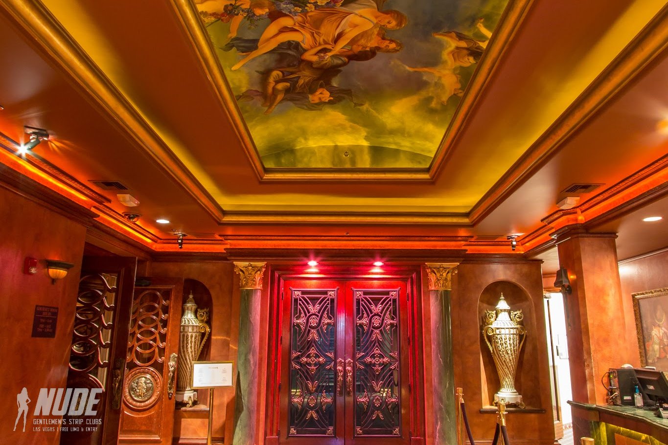 Treasures Las Vegas corridor with painted ceiling